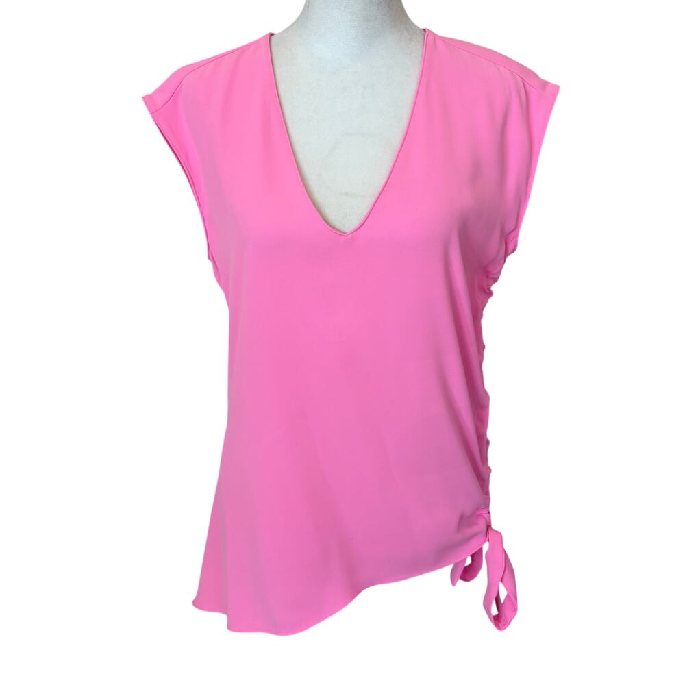 Amanda Uprichard Pink V-Neck Sleeveless Asymmetrical Top Womens Size Small